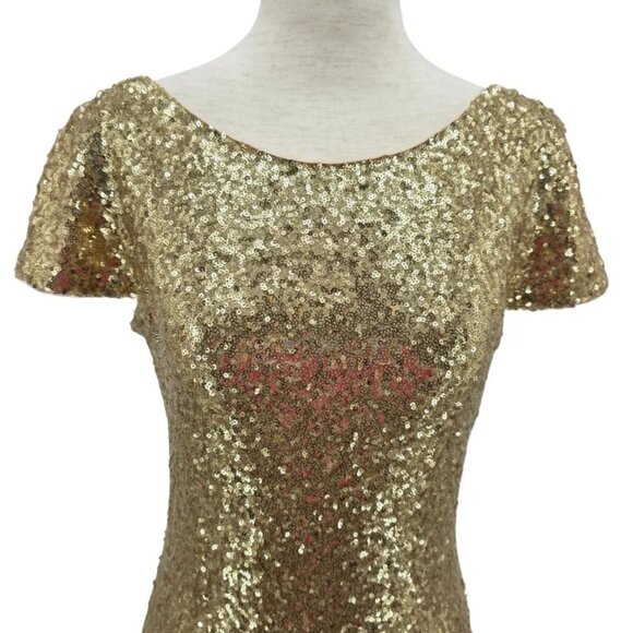 Revelry Womens 6 Dress Sequin Gold Maxi Cap Sleeve Removeable Back Drape Formal - Picture 8 of 13